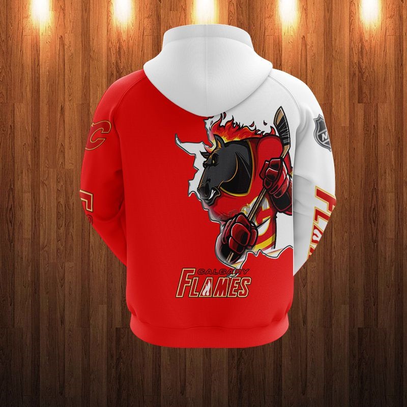 Calgary Flames Hoodie 3D Zip Hoodie 3D Cartoon Graphic Zip Hoodie for Fan - Image 2