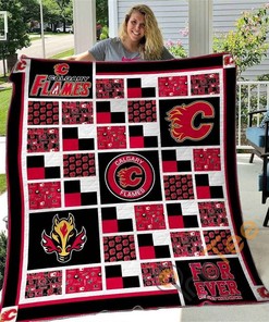 Calgary Flames Inspired Quilt Blanket Bedding Set with 2 Pillowcases