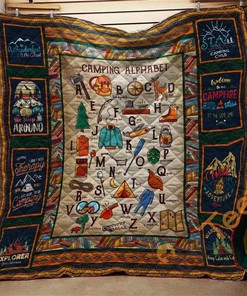 Camping Alphabet Vintage Quilt Blanket Bedding Set