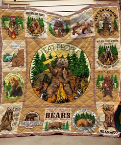 Camping Bear Quotes Quilt Blanket Bedding Set