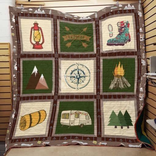 Camping Go Explore Quilt Blanket Bedding Set for Home Décor