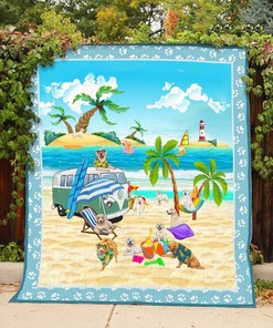 Camping Golden Retrie Quilt Blanket