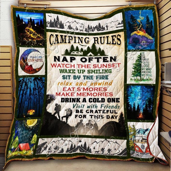 Camping Rules Quilt Blanket Bedding Set for Home Décor