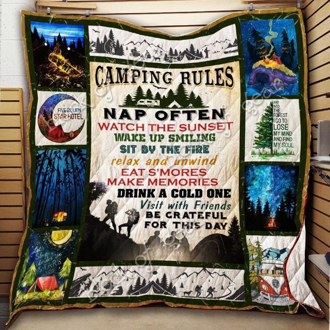 Camping Rules Relax Memories Drink A Cold One Quilt Blanket Bedding Set