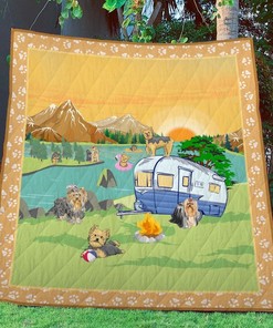 Camping Yorkshire Terrier Quilt Blanket Bedding Set