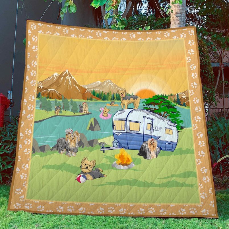 Camping Yorkshire Terrier Quilt Blanket Bedding Set