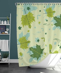 Canada Maple Leaves Shower Curtain, Happy Canada Day Green Leaf Fall Autumn Fabric Bathroom Curtain, House Warming Gift