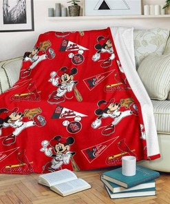 Cardinals Mickey Baseball Sherpa Fleece Blanket Gifts for Family, for Couple