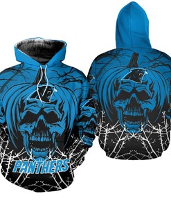 Carolina Panthers Hoodie 3D Halloween Pumpkin Skull Print Zip Hoodie