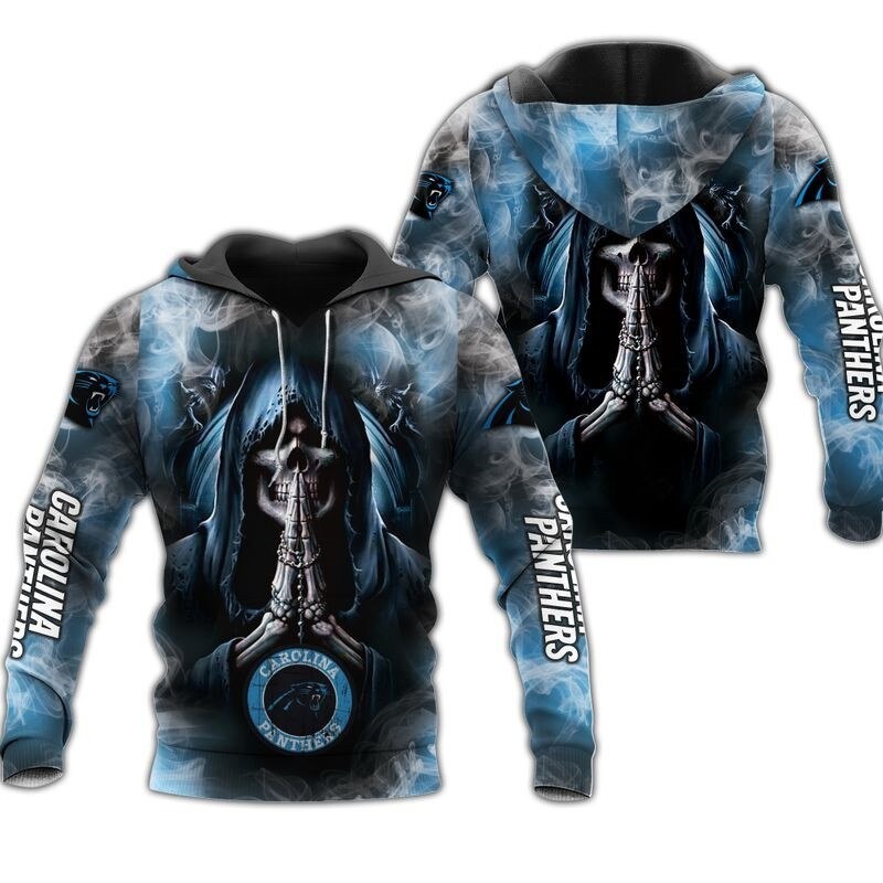 Carolina Panthers Hoodie 3D Zip Hoodie Death Smoke Graphic Gifts for Fans