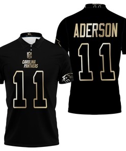 Carolina Panthers Robby Anderson #11 Nfl Great Player Black Golden Edition Vapor Limited Jersey Style Polo Shirt