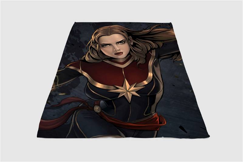 Cartoon Captain Marvel Sherpa Fleece Blanket Gifts for Family, for Couple
