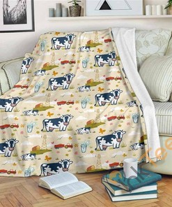 Cartoon Dairy Cow Farm Pattern Sherpa Fleece Blanket Gifts for Family, for Couple
