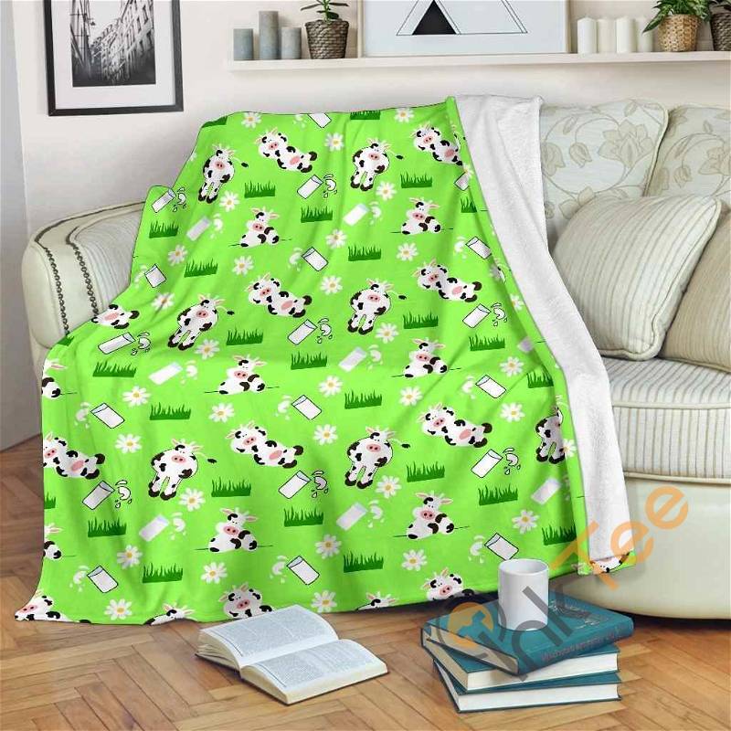 Cartoon Daisy And Cow Pattern Sherpa Fleece Blanket Gifts for Family, for Couple