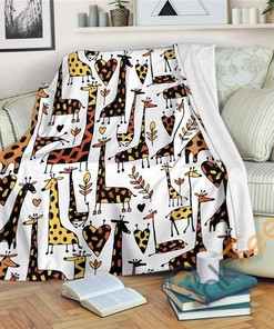 Cartoon Giraffe Pattern Sherpa Fleece Blanket Gifts for Family, for Couple