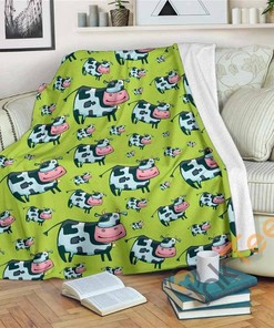 Cartoon Smiley Cow Pattern Sherpa Fleece Blanket Gifts for Family, for Couple