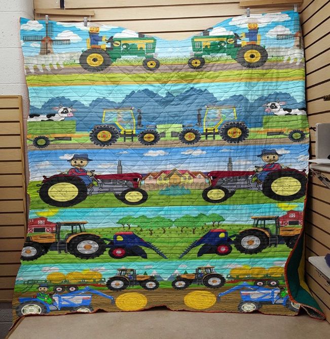 Cartoon Tractor On The Farm Quilt Blanket Bedding Set