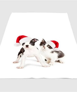 Cat And Dog Christmas Sherpa Fleece Blanket Gifts for Family, for Couple