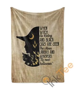 Cat And Witch Hallowen Sherpa Fleece Blanket Gifts for Family, for Couple