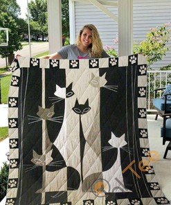 Cat Black And White Quilt Blanket Bedding Set