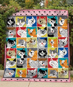 Cat Cartoon Funny Drawing Cat Lo Quilt Blanket Bedding Set