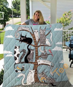 Cat Climb Tree Quilt Blanket Bedding Set