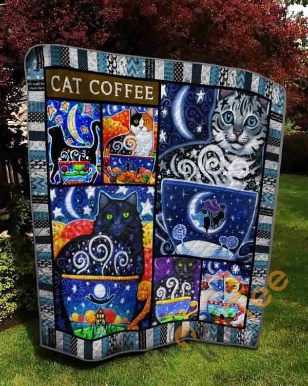 Cat Coffee Quilt Blanket Bedding Set