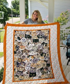 Cat Colorful Dots Cat Lo Quilt Blanket