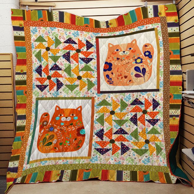 Cat Flower Pattern Cat Lo Quilt Blanket Bedding Set