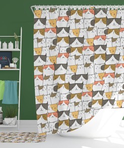 Cat Gathering Shower Curtain, Cute Cat Kitten Animal Fabric Bathroom Curtain, Home Bathroom Set Decor, Housewarming Gift Cat Lovers