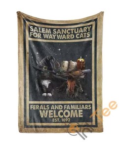 Cat Halloween Salem Sanctuary For Wayward Witch Sherpa Fleece Blanket Gifts for Family, for Couple