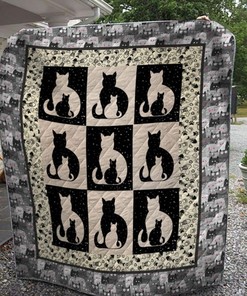 Cat In Black And White Cat Lo Quilt Blanket Bedding Set