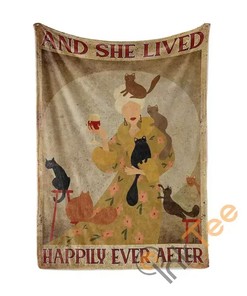 Cat Lady She Lived Happily After Sherpa Fleece Blanket Gifts for Family, for Couple