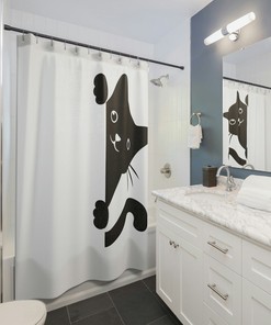 Cat Lover Shower Curtain, Peeking Cat Shower Curtain, Cute Kitten Shower Curtain, Funny Shower Curtain, Mid Mod Cat, Cat Lover Gift