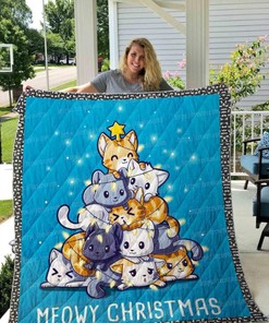 Cat Meowy Christmas Cat Lo Quilt Blanket Bedding Set
