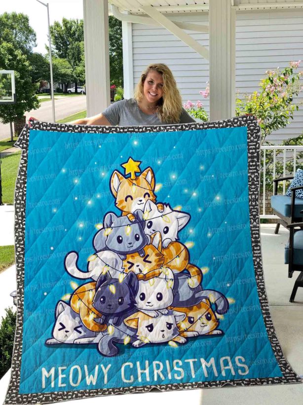 Cat Meowy Christmas Cat Lo Quilt Blanket Bedding Set