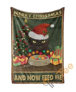 Cat Merry Christmas And Now Feed Me Sherpa Fleece Blanket Gifts for Family, for Couple