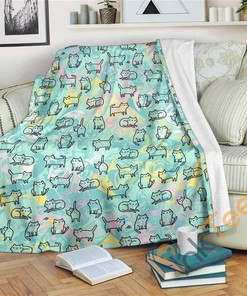 Cat Pattern Palette Sherpa Fleece Blanket Gifts for Family, for Couple
