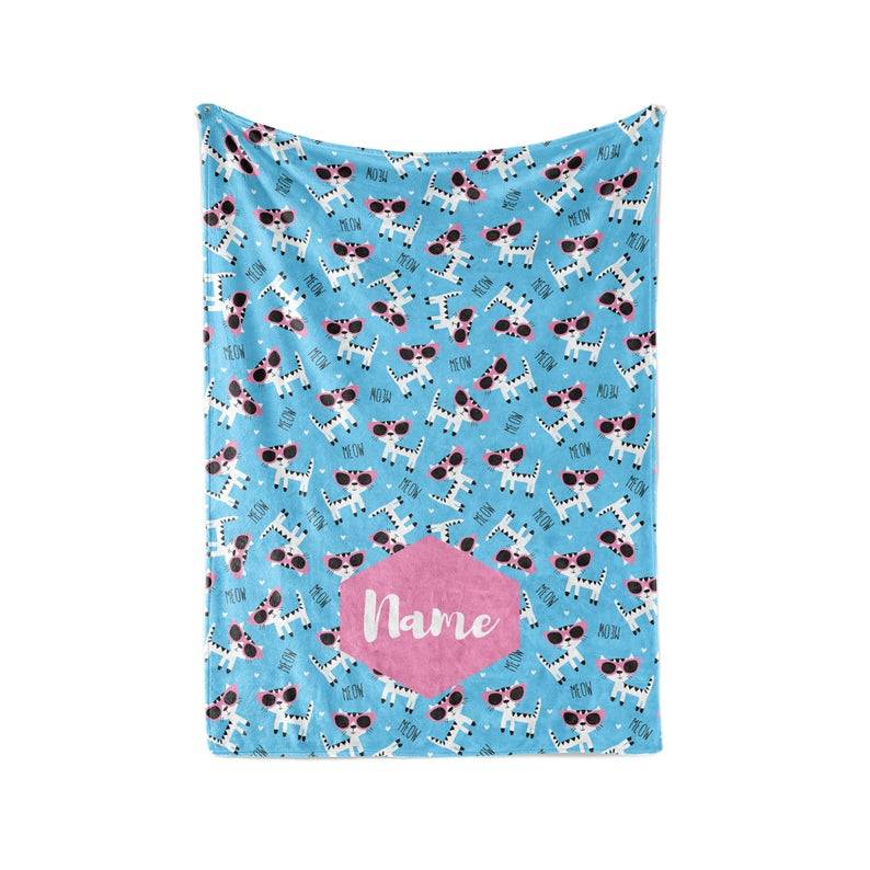 Cat Pattern Personalized Blanket Custom Name - Great Gift For Cat Lovers Sherpa Fleece Blanket Gifts for Family, for Couple