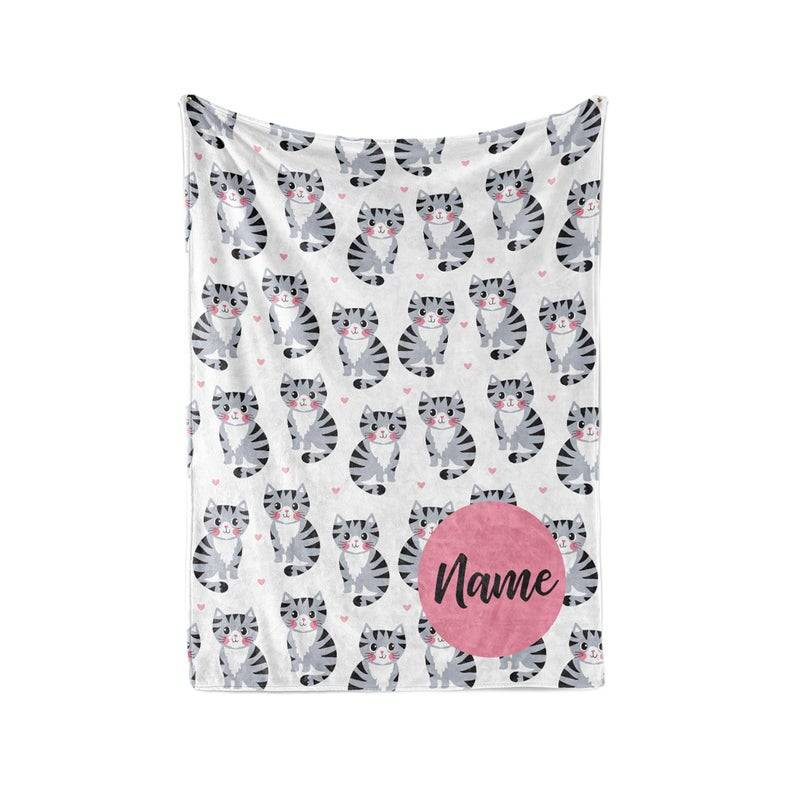 Cat Pattern Personalized Blanket With A Custom Name - Great Gift For Cat Lovers Sherpa Fleece Blanket Gifts for Family, for Couple
