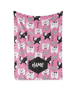 Cat Pattern Personalized Blanket With A Custom Name Great Gift For Cat Lovers Sherpa Fleece Blanket Gifts for Family, for Couple
