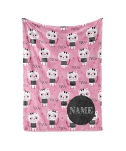Cat Pattern Theme Personalized Blanket With A Custom Name - Great Gift For Cat Lovers Sherpa Fleece Blanket Gifts for Family, for Couple