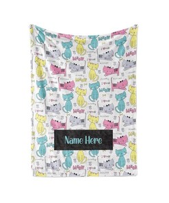 Cat Pattern Theme - Personalized Blanket With A Custom Name - Perfect Gift For Cat Lovers Sherpa Fleece Blanket Gifts for Family, for Couple