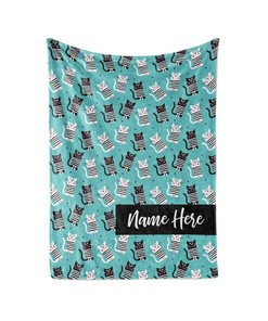 Cat Pattern Theme - Personalized Blanket With Custom Name - Great Gift For Cat Lovers Sherpa Fleece Blanket Gifts for Family, for Couple