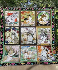 Cat Quilt Blanket Bedding Set With Pillowcase Option