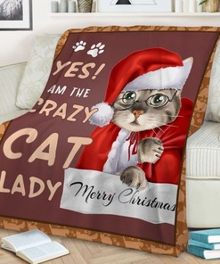 Cat Santa Clause Yes Am The Crazy Cat Lady Merry Christmas Quilt Blanket Bedding Set