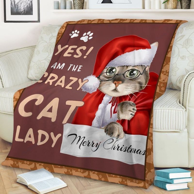 Cat Santa Clause Yes Am The Crazy Cat Lady Merry Christmas Quilt Blanket Bedding Set