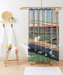 Cat Shower Curtain, Japanese Art Cat, Japanese Bathroom Decor, Cat Lover Gift, Unique Shower Curtain