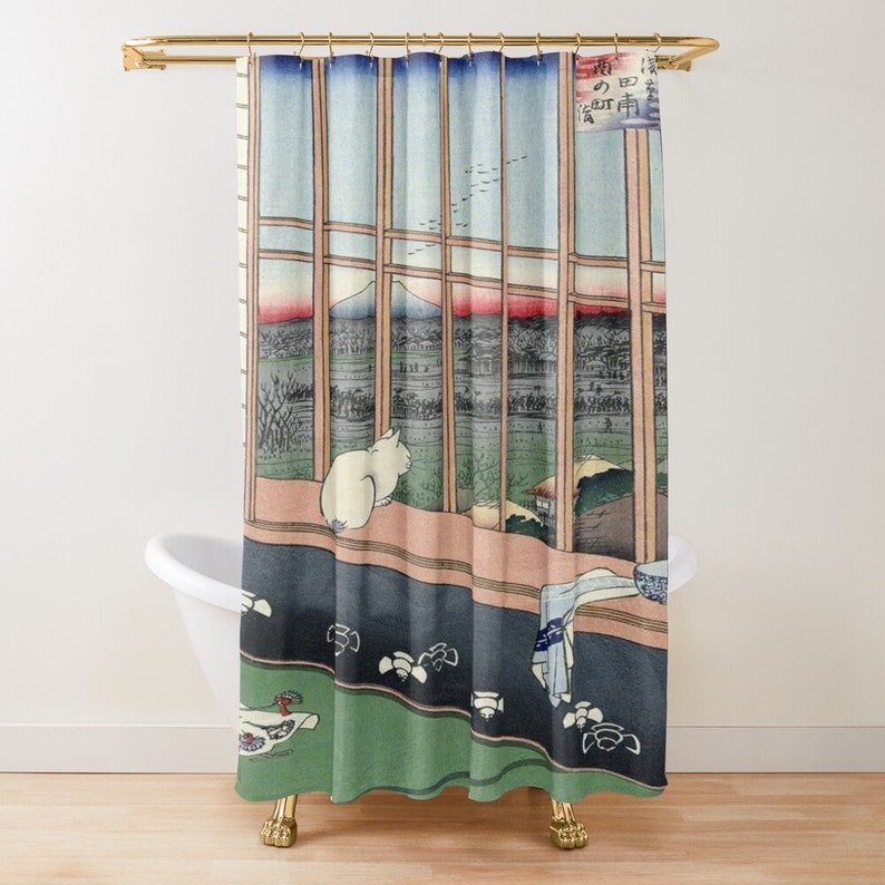 Cat Shower Curtain, Japanese Art Cat, Japanese Bathroom Decor, Cat Lover Gift, Unique Shower Curtain - Image 2