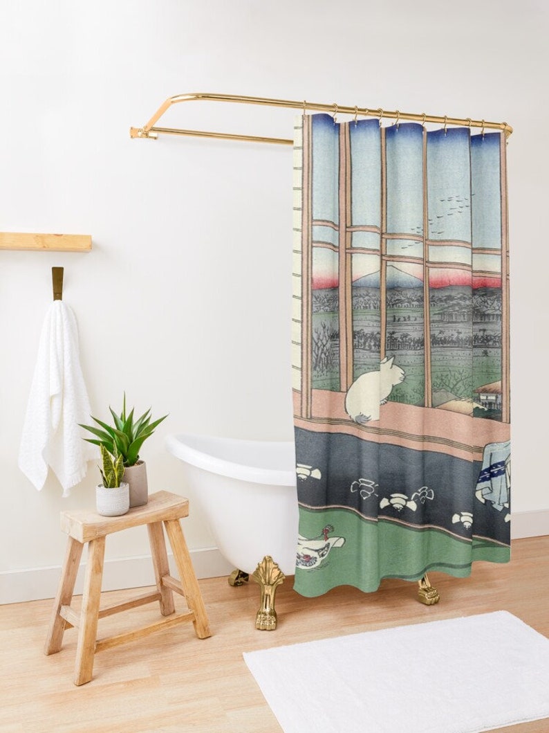 Cat Shower Curtain, Japanese Art Cat, Japanese Bathroom Decor, Cat Lover Gift, Unique Shower Curtain - Image 3